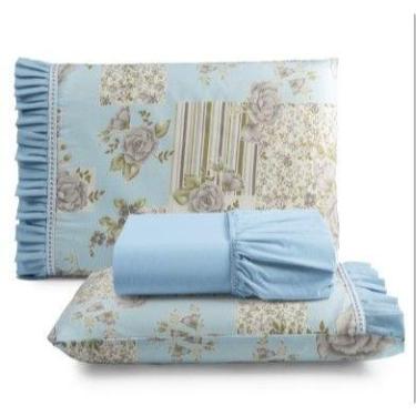 Imagem de Jogo de Lençol Queen Com Detalhe de Babado Algodão 180 Fios 03 Peças -