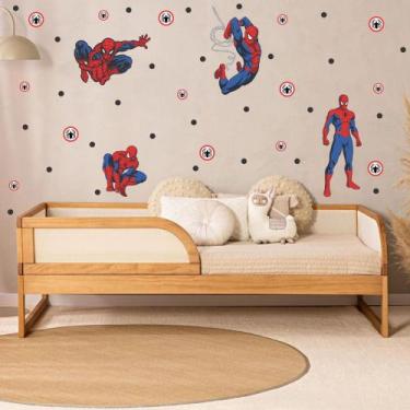 Imagem de adesivo de parede homem aranha heróis quarto de meninos bolinhas - Ade