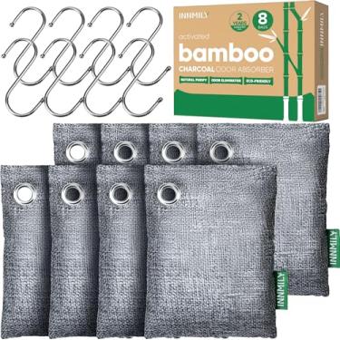 Imagem de Absorvedor de odor com carvão ativado, 8 pacotes de desodorantes naturais, odor forte com gancho, bolsa para purificar o ar de carvão de bambu, absorvente de umidade para animais de estimação em