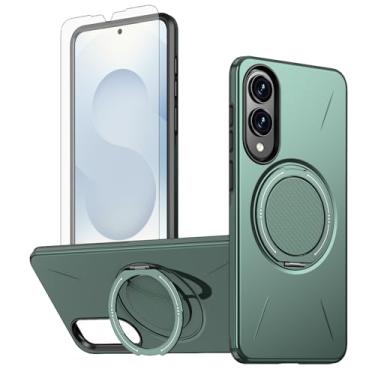 Imagem de Asuwish Capa para celular Samsung Galaxy S25 Edge magnética com protetor de tela de vidro temperado e suporte híbrido à prova de choque com anel rígido S25Edge 25S S 25 25Edge feminino masculino verde