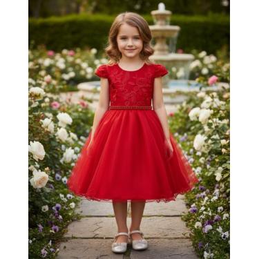 Imagem de Vestido Juvenil Princesa Bordado Casamento Batizado Curto - Algodão Do