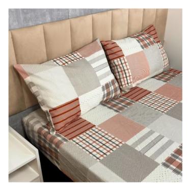 Imagem de Jogo de Lençol Casal 3 Peças Estampado 150 Fios com Elástico + Fronha de Zíper – Ideal para Cama Box e Padrão, Macio para Dormitório (Modelo - 19)