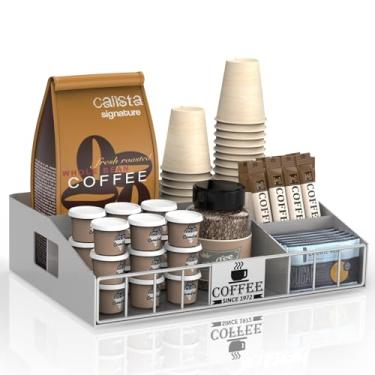 Imagem de Organizador de mesa de café de metal para bancada - Organizador de café com logotipo DIY projetável, suporte para cápsulas K e armazenamento de condimentos de chá - Decoração rústica de cozinha de