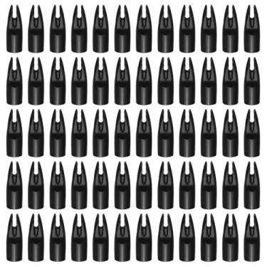 Imagem de YELARXI Nocks de flecha de tiro com arco, 7 mm/0,7 cm ID plástico cola em substituição de seta para (caça faça-você-mesmo/composto/arco recurvo/arco composto) e 60 peças e plástico e preto