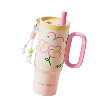 Imagem de Caneca Térmica De Aço Inoxidável 720ML Com Canudo E Alça, Copo De Café