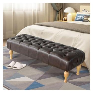 Imagem de Banco estofado moderno, banco de quarto para o final da cama, banco de piano, banco de jantar, banco de entrada, sapato com botão tufado, assento acolchoado para sala de estar, banco de pé com pernas
