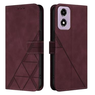 Imagem de Asdsinfor Capa flip para Moto G55 5G couro sintético carteira coldre com suporte para cartões fecho magnético à prova de choque Folio Protect Cover para Motorola Moto G55. WineRed YBS