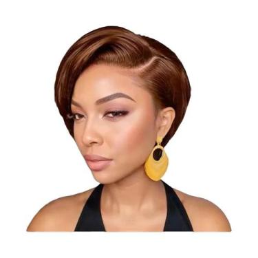Imagem de Peruca Curta Estilo Pixie 13x4 Com Renda Frontal, Cabelo Humano Pré-De