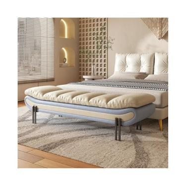 Imagem de KEG801302 Banqueta de cabeceira de quarto de luxo leve e moderna para cama, banco de pés, banco decorativo (azul, médio)