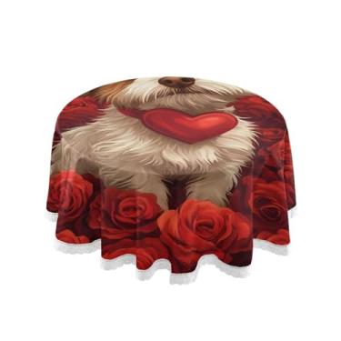 Imagem de Qilmy Toalha de mesa redonda de palmeira de treliça verde, 152 cm, resistente à água, à prova de derramamento, capa de mesa grande para jantar de reunião de família em ambientes internos e externos