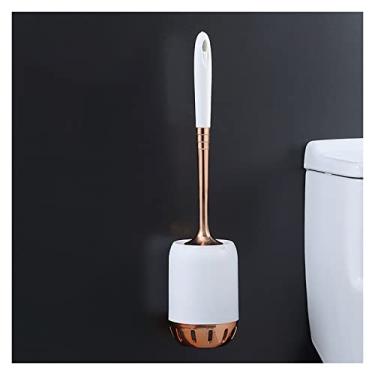 Imagem de Conjunto de escova de vaso sanitário e suporte de parede com alça longa, escova de vaso sanitário durável acessórios de banheiro de limpeza profunda (cor: branco) (branco)