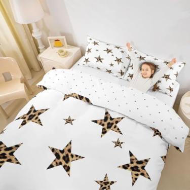 Imagem de Manfei Jogo de cama solteiro Star Leopard para meninas, guepardo moderno, Y2K, chique, decoração de quarto simples, capa de edredom marrom branco, 1 fronha (sem edredom)