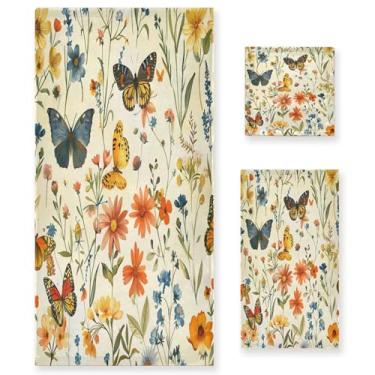 Imagem de xigua Conjunto de toalhas de banheiro borboletas aquarela absorvente macio 3 peças toalha de banho toalha de mão toalhas decorativas para banheiro, academia, hotel, praia, piscina