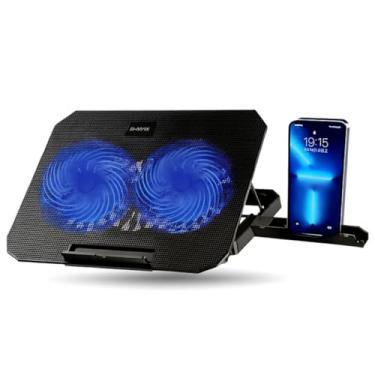 Imagem de Suporte Base para Notebook Cooler Duplo Refrigerada Silencioso com Altura Ajustável e Suporte para Celular LED Porta USB Adicional Gamer