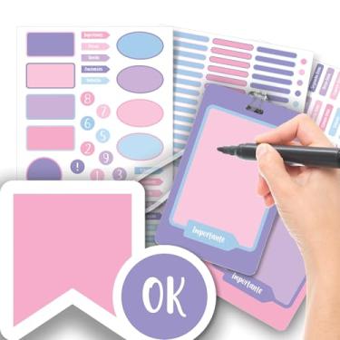 Imagem de Etiqueta Escolar Menina com TAG + Caneta (Rosa e Lilás, Etiquetas + 2 TAGs)