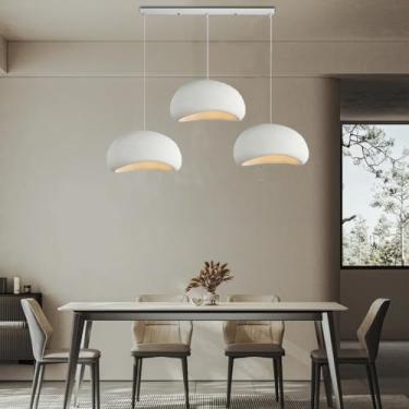 Imagem de Lustre moderno de teto, luminária pendente branca estilo Wabi-sabi para sala de estar, com ajuste de altura E27, iluminação clássica para teto, ideal para sala de jantar, ilha de cozinha, qu