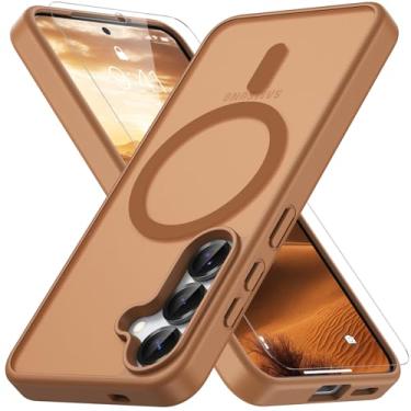 Imagem de Vansdon Capa para Samsung Galaxy S24 / S25, compatível com MagSafe, capa protetora fina fosca translúcida magnética com 1 protetor de tela - proteção contra quedas de grau militar (marrom)