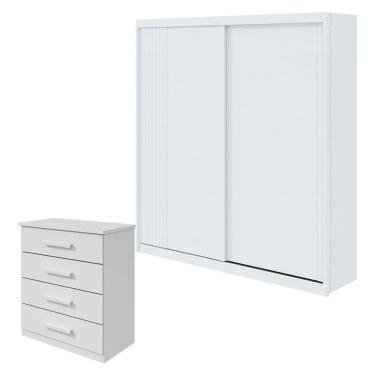Imagem de Guarda Roupa Casal Velaris e Cômoda Baião Branco Brilho - Lopas