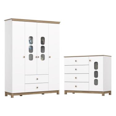 Imagem de Jogo de Quarto Infantil Aconchego com Guarda Roupa e Cômoda - Móveis Henn