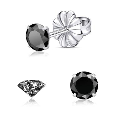 Imagem de Brincos de moissanite, brincos de titânio hipoalergênicos em ouro branco 18 quilates corte redondo cor D VVS1 Claridade Criada em Laboratório Moissanite Joia para mulheres e homens, 0,6CT-3,0CT