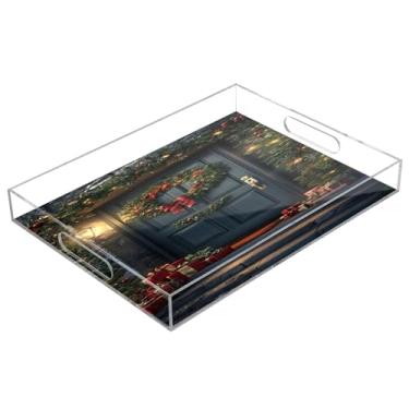 Imagem de STAYTOP Guirlanda verde oliva para porta de Natal, bandeja de servir de acrílico, 15,7 x 11,20 cm, bandejas decorativas à prova de derramamento, organizador de bancada para café da manhã, chá, comida