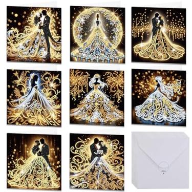 Imagem de Muzagroo Art Cartões de arte de diamante para adultos cartões de pintura de diamante para iniciantes adultos artesanato arte pedras 8 peças (casamento)