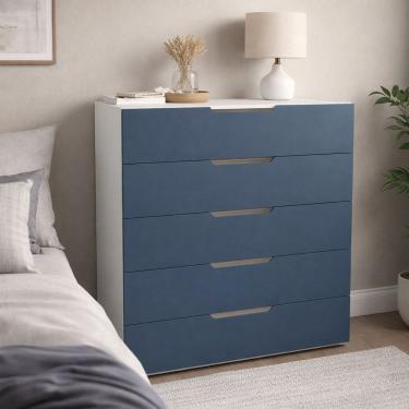 Imagem de Cômoda para Quarto 5 Gavetas 90cm Madri Azul/Branco