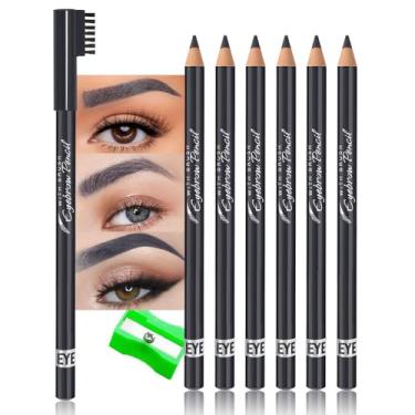 Imagem de WanTuoluo Lápis de sobrancelha para mulheres com apontador, 6 peças de lápis delineador de sobrancelha de madeira dura para maquiagem iniciante, à prova d'água e à prova de suor (6 peças cinza)