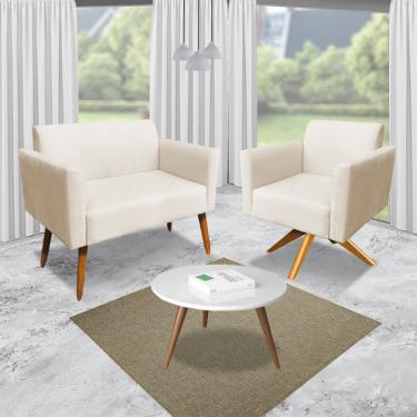 Imagem de Kit 01 Namoradeira e 02 Poltronas Marisa Suede Base Giratória Madeira MA30