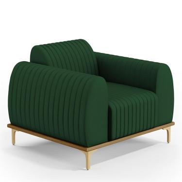 Imagem de Poltrona Decorativa Base De Madeira Com Pés D'Ouro Molino D02 Veludo Verde Musgo C-303 - Lyam Decor