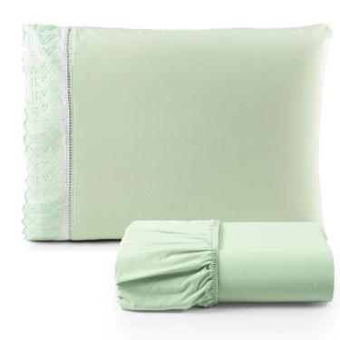 Imagem de Jogo de Lençol Suave Lese Percal 180 Fios Solteiro  2 Peças Barato - Verde