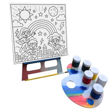 Imagem de Kit Atêlie de Pintura super heróis com cavalete pincel e tinta guache