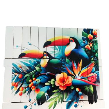 Imagem de Quebra-cabeça Cognitivo Palitos sem encaixe Tucanos de 30 peças em mdf