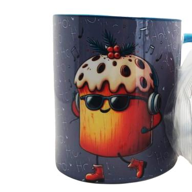 Imagem de Super Caneca com colher azul Autista que ama Chocotone com chaveiro