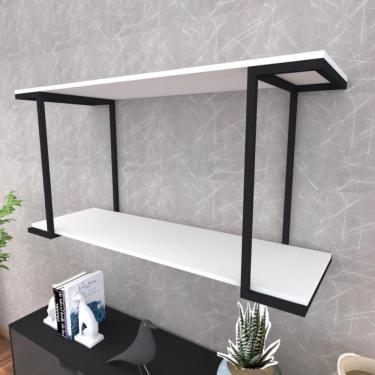 Imagem de Prateleira Industrial Suspensa Estante Parede Nicho Branco Cozinha Escritorio Sala Quarto Infantil