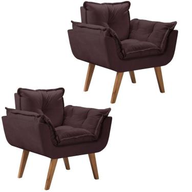 Imagem de Kit 2 Poltronas Opalla Pés Palito 1 Lugar D Salla Marrom