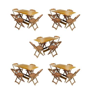 Imagem de Kit 5 Conjuntos De Mesa Dobravel Com 4 Cadeiras De Madeira 120X70 Para Restaurante E Bar - Mel