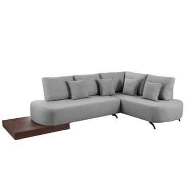Imagem de Sofá De Canto Nori Curva Le 2,61m Em Linho Com Base Em Madeira Cor Cinza 2323