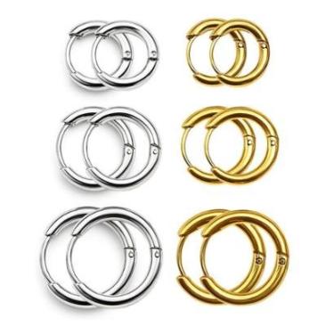 Imagem de Kit 2 Trios de Brincos Argolas Dourada e Prateada Aço Inoxidável 316L Hipoalergênico 14...