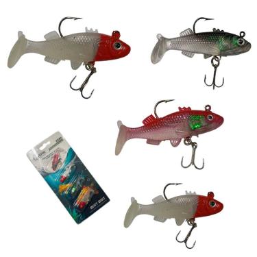 Imagem de Isca Artificial 4 Peixes Pesca Soft Shad Captura Pescaria Esportiva Tucunare  Lambari Tainha Robalo Mar Rio Lago