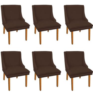 Imagem de Kit 6 Cadeiras de Jantar Suede Marrom Pés Palito