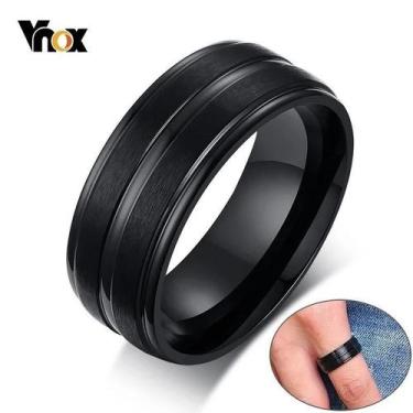 Imagem de Aliança Masculina Fina De Aço Inoxidável Preto 8MM Vnox Para Ele, 10