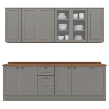 Imagem de Cozinha Modulada 9 Pecas 240cm Ce856 Americana Henn Cinza Nature