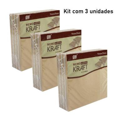 Imagem de Bloco Memo Autoadesivo Kraft/Branco  Médio: 75mmX75mm (kit com 3 unida