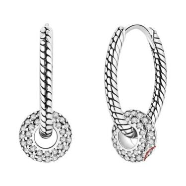 Imagem de Brincos De Argola Em Prata Esterlina 925 Com Cristal Starlight E Desig