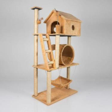 Imagem de Arranhador Gato Casa Três Andares com Rede e Escada e Túnel Exclusivo 