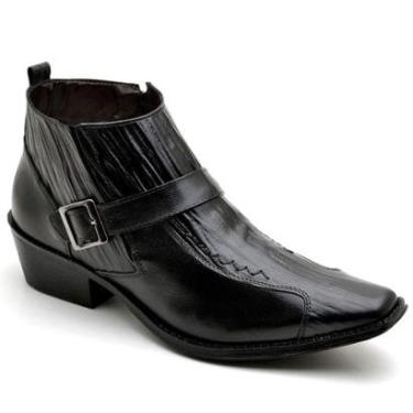 Imagem de Bota Botina Country Masculina de Couro Cano Curto com Bico Quadrado e Textura-Masculino