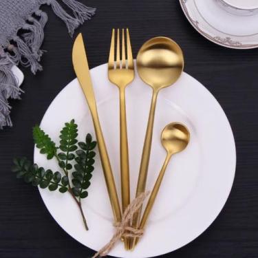 Imagem de Talheres Dourados Rosê ou Preto/Dourado premium Kit Faqueiro 24 peças 