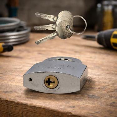 Imagem de Cadeado Reforçado com 03 Chaves Triplas Trava de Segurança Fechadura T