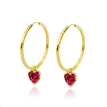 Imagem de Brincos Argola De Ouro 18k Com Zircônia 5mm - S.Demór Jóias, Vermelho 